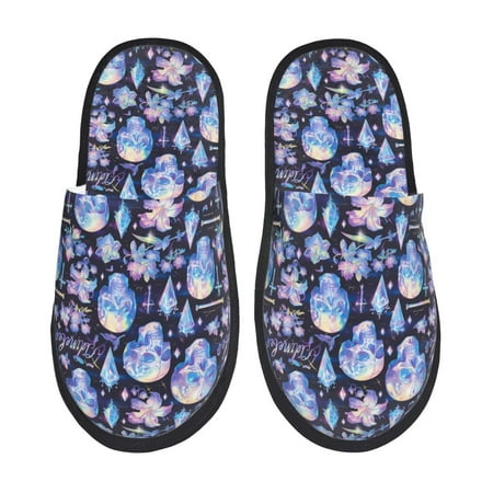 Balery crystal cool Skull flower Slient Indoor Furry Fleece Comfort House Shoes Soft Non-Slip Home Shoes Cotton slippers House Slippers-- Medium