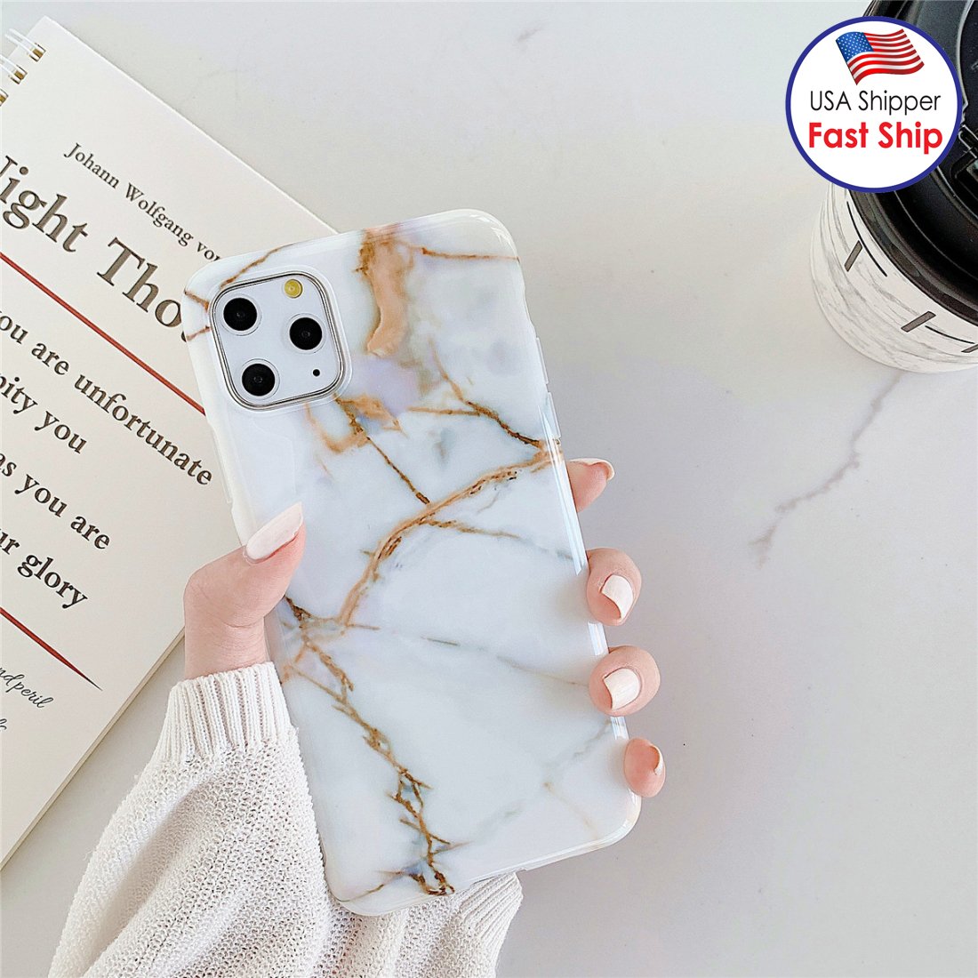 AMZER Marble Design Case for iPhone 11 Pro Slim IMD TPU Protective Case with HD Designs - White Gold - image 2 of 4