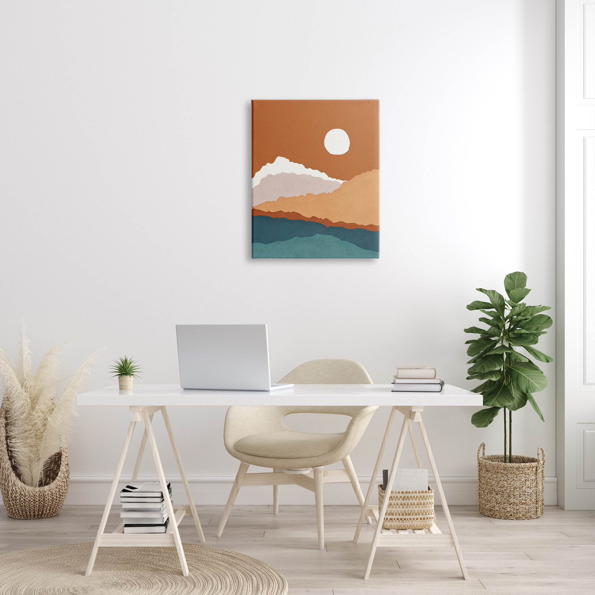 Stupell Industries Abstract Mountain Peaks Round Moon Nature Scene Graphic Art Gallery Wrapped Canvas Print Wall Art, Design by JJ Design House LLC