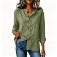 thumbnail image 6 of Women V Neck Button Down Blouse, Roll-Up Long Sleeve Linen Tops Daily Casual Dressy Shirt, 6 of 7