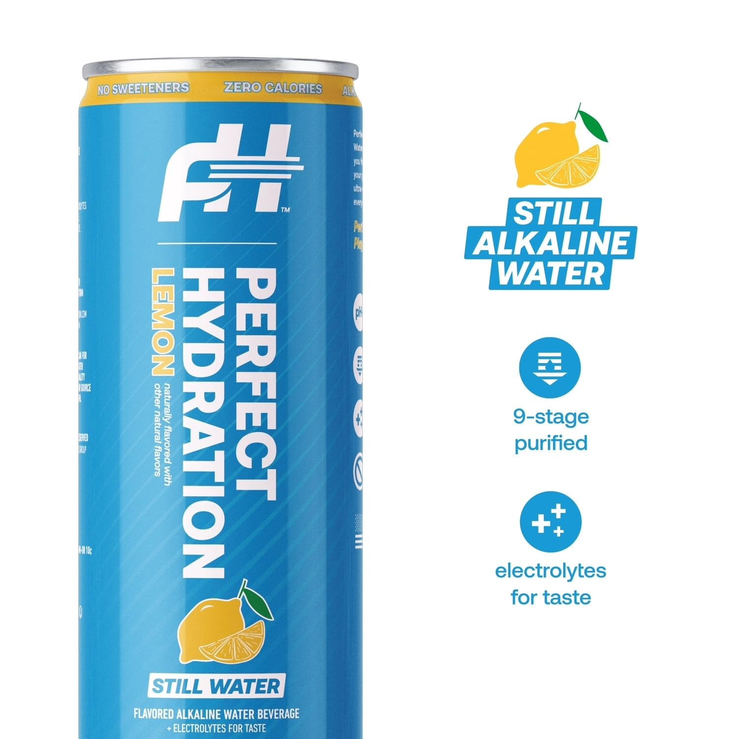 Perfect Hydration Lemon and Berry Flavored Alkaline Water | 0 Sugar, 0 Calories, 12 oz cans, Pack of 12 of Each Flavor