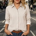 thumbnail image 6 of Edvintorg Blouses for Women Dressy Casual Striped Long Sleeve Turndown Collar Button Down Shirt Women Tops Fashion Clothing Khaki S, 6 of 9