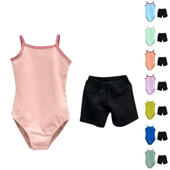 Bovxnpu 2-piece Gymnastics Leotards for Girls, Toddler Kids Dance Outfits, Summer Girls' Camisole Jumpsuit Children's Practice Clothes Body Shape 3-4 Years