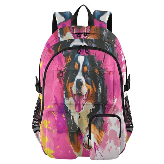 DIXRUYEE Bernese Dog Running Backpack for School 14”Laptop Compatible with Reflective Safety Strips