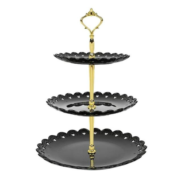Soporte para pasteles de 3 niveles, elegante bandeja para servir postres, cupcakes y pasteles, ideal para fiestas de té, bodas y cumpleaños. Negro
