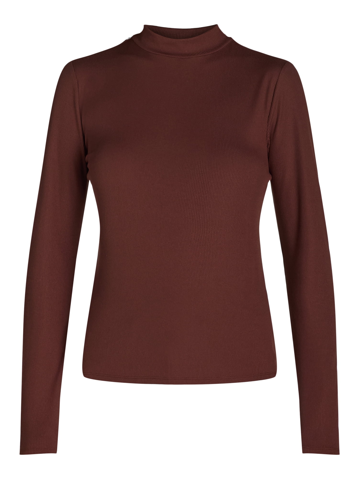 No Boundaries Ribbed Mock Neck Top with Long Sleeves, Women’s and Women’s Plus