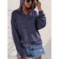 thumbnail image 3 of Women Long Sleeve Pullover Sweatshirt Loose Fit Workout Tshirt Going Out Casual Hooded Blouse Top Navy Blue XL, 3 of 8