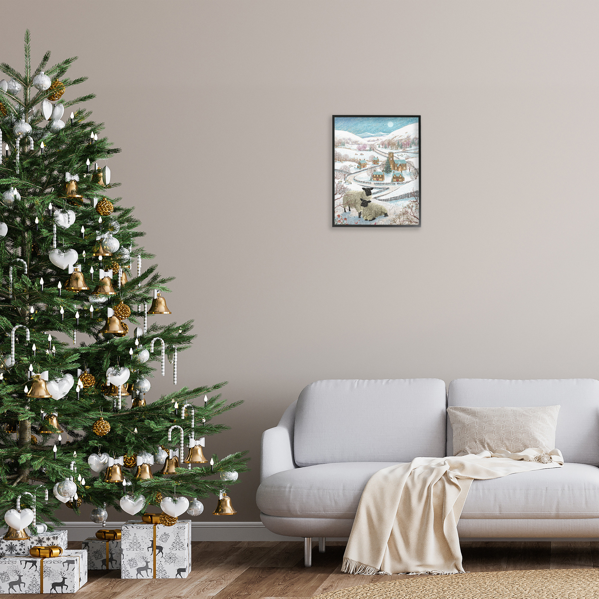 Stupell Industries Sheep on Wintery Hill Animals & Insects Painting Black Framed Art Print Wall Art, 16 x 20