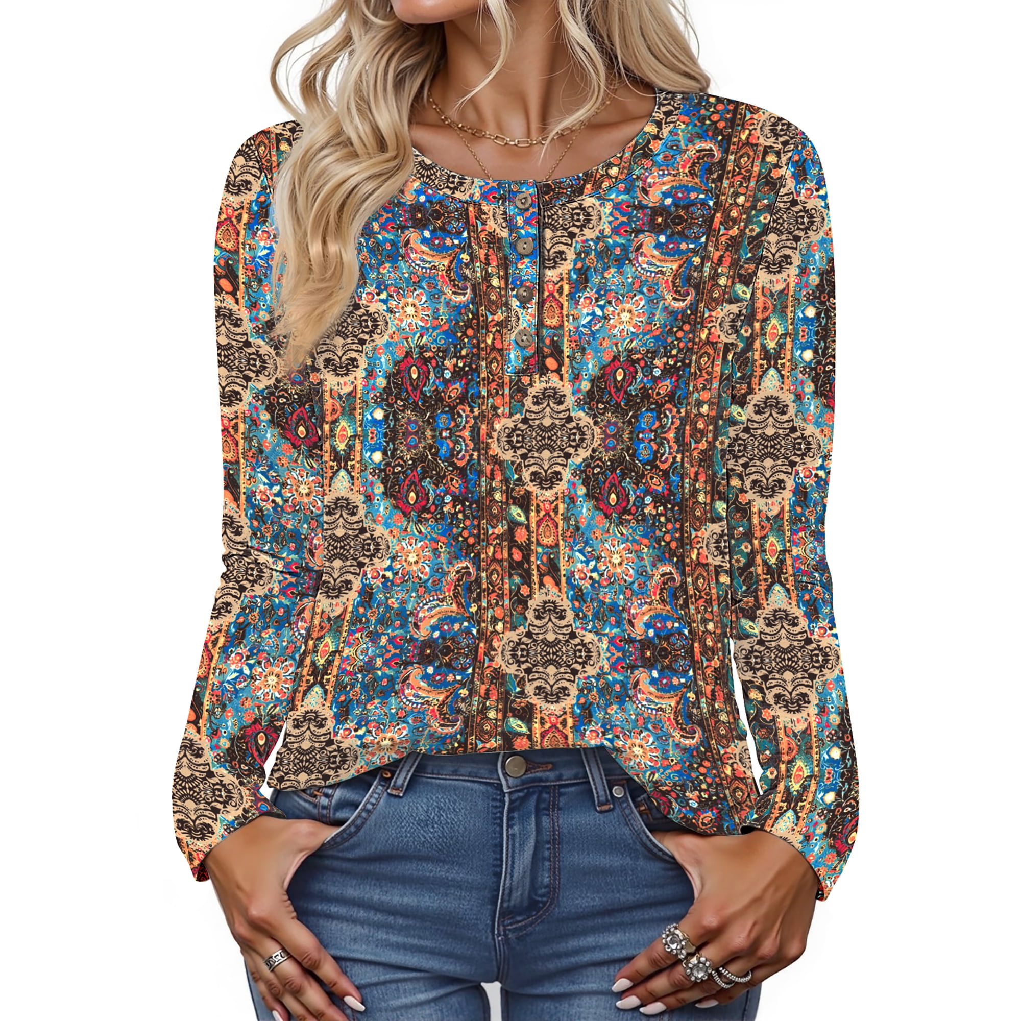 Fantaslook Blouses for Women Henley Long Sleeve Shirts Dressy Casual Fall Tops Work Blouses