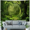 thumbnail image 4 of Creowell Virgin Forest Tapestry Green Tree in Misty Forest Tapestry Wall Hanging Nature Scenery Wall Tapestry Decor for Living Room Bedroom (Multi Size, Green Trees) Painting, 4 of 6