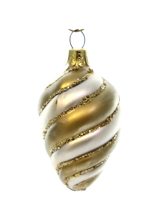 Holiday Ornament GOLD/CREAM SWIRL ORNAMENT Glass Pier 1 Christmas 60022