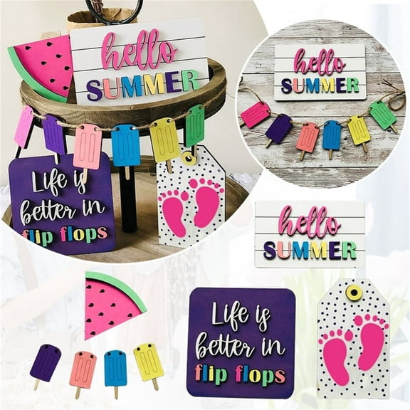 Clearance Desktop Ornament under $5,Foraging Watermelon Summer Decorations 8Pcs Tiered Tray Decor Signs Summer Decor Wood Signs