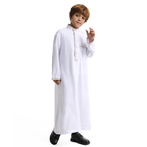 Thobe for Kids Casual Long Sleeves Clothes Crew Neck Kids Robe White Robe 13-14 Years