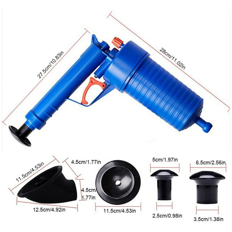 Toilet Plunger, Drain Clog Remover Tool with 4 Sized Suckers, High Pressure  Air Drain Blaster Gun, Tub Drain Cleaner Opener, Sink Plunger for Bathroom