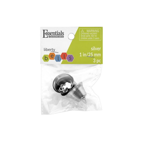 Essentials By Leisure Arts Liberty Bells 25mm Silver 3pc - Decorative Craft Bells for Christmas Ornaments, DIY Projects, Jewelry, Costumes, and Holiday Crafts