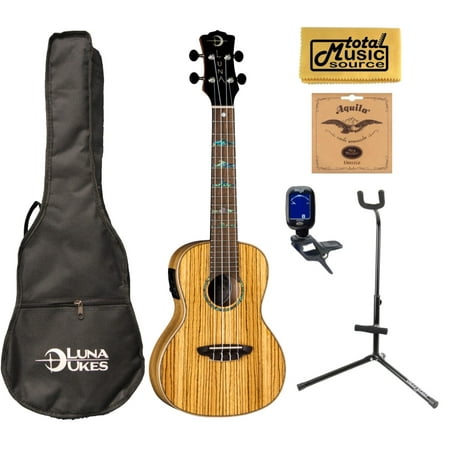 Luna UKE HTC ZBR High Tide Series Zebra Concert A/E Ukulele w/ Stand Bundle