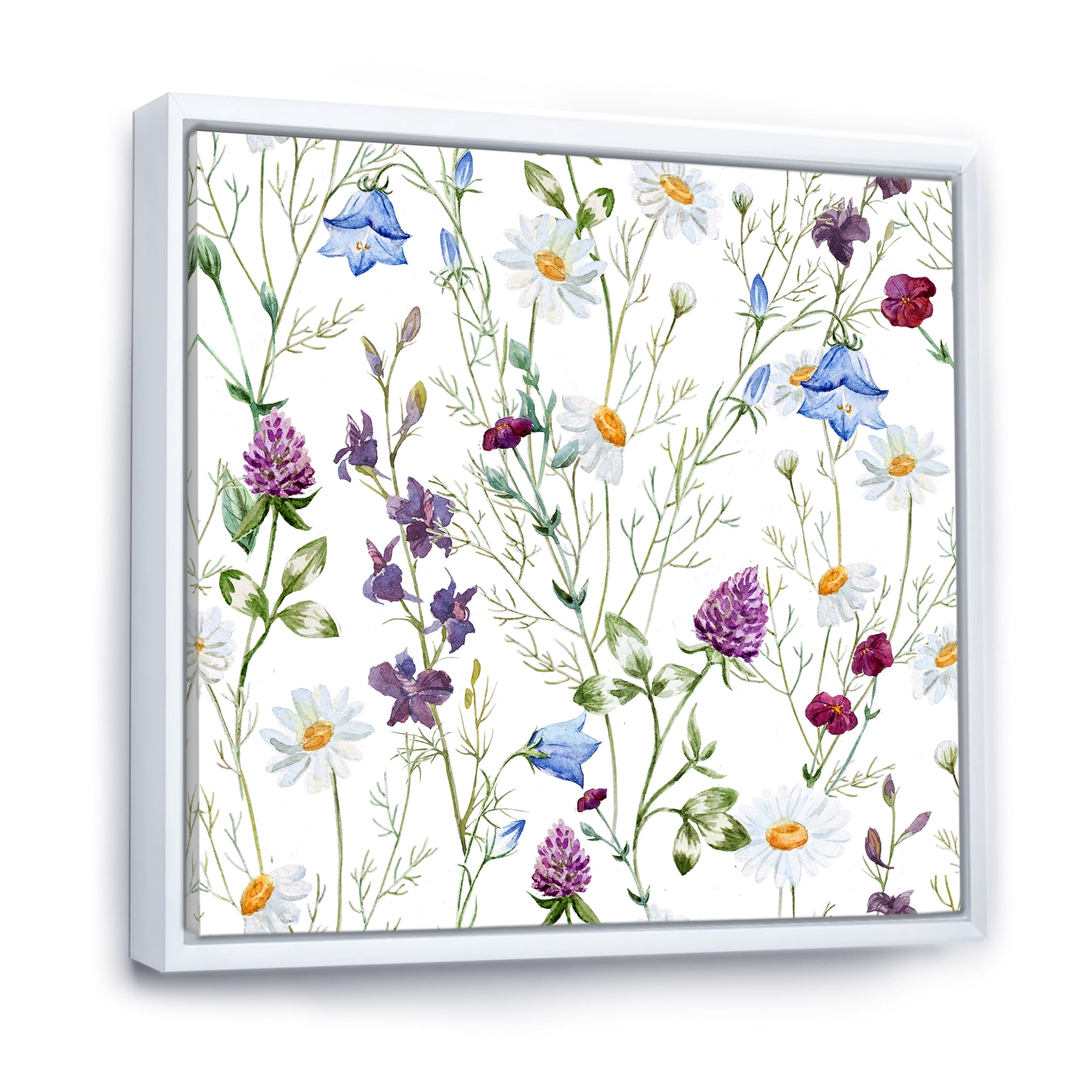 Designart 'Wildflowers Clover Bell and Chamomile I' Traditional Framed Canvas Wall Art Print