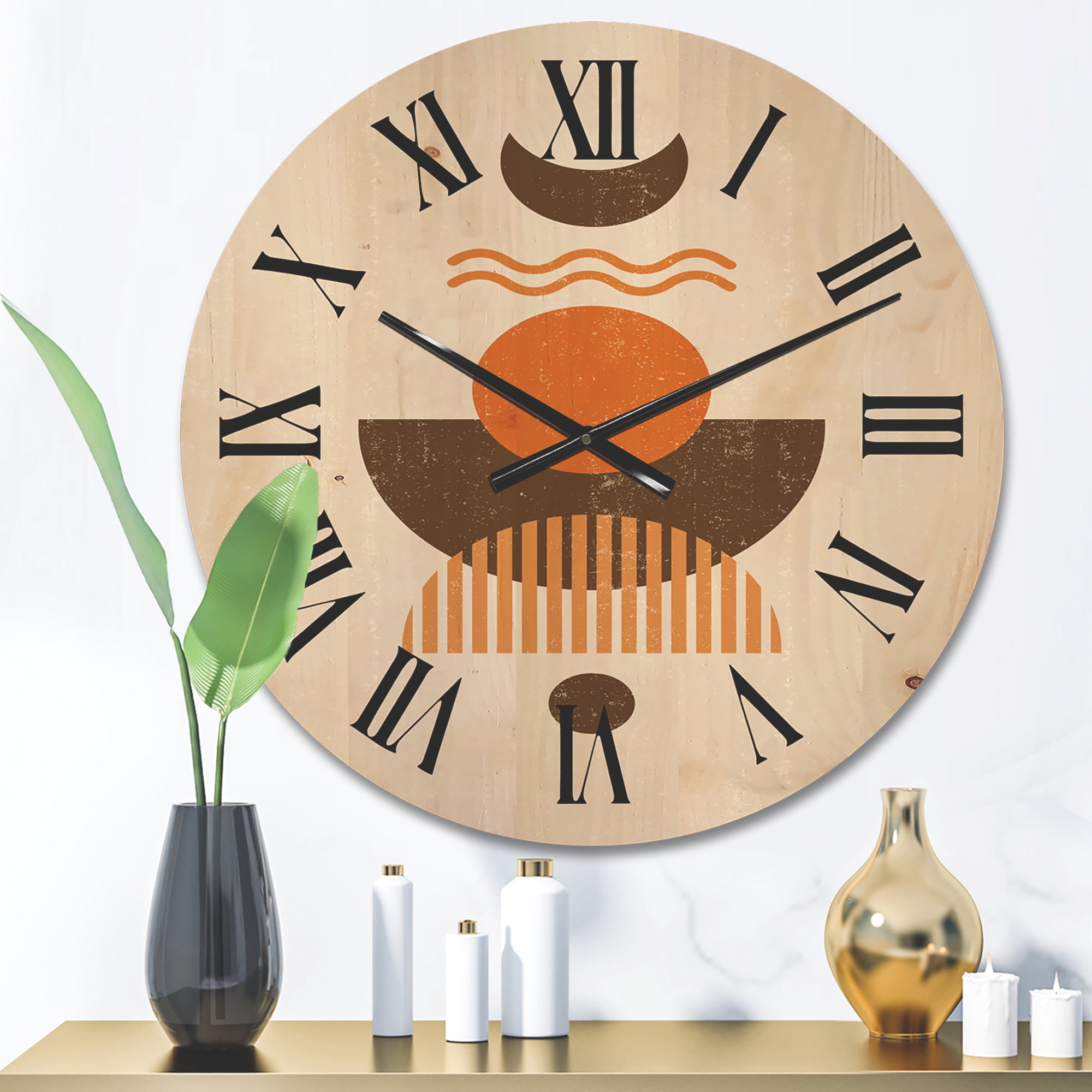 Designart 'Abstract Moon and Sun In Earth Tones' Modern Wood Wall Clock