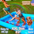 thumbnail image 2 of Splashie XXL Splash Pool - 82" Inflatable Sprinkler Pad for Kids, Toddlers, Girls, Boys, Dogs - Splash Play Mat for Outdoor, Yard - Fun Water Toys, Summer Outdoor Activities Children Ages 2-12 - Blue, 2 of 6