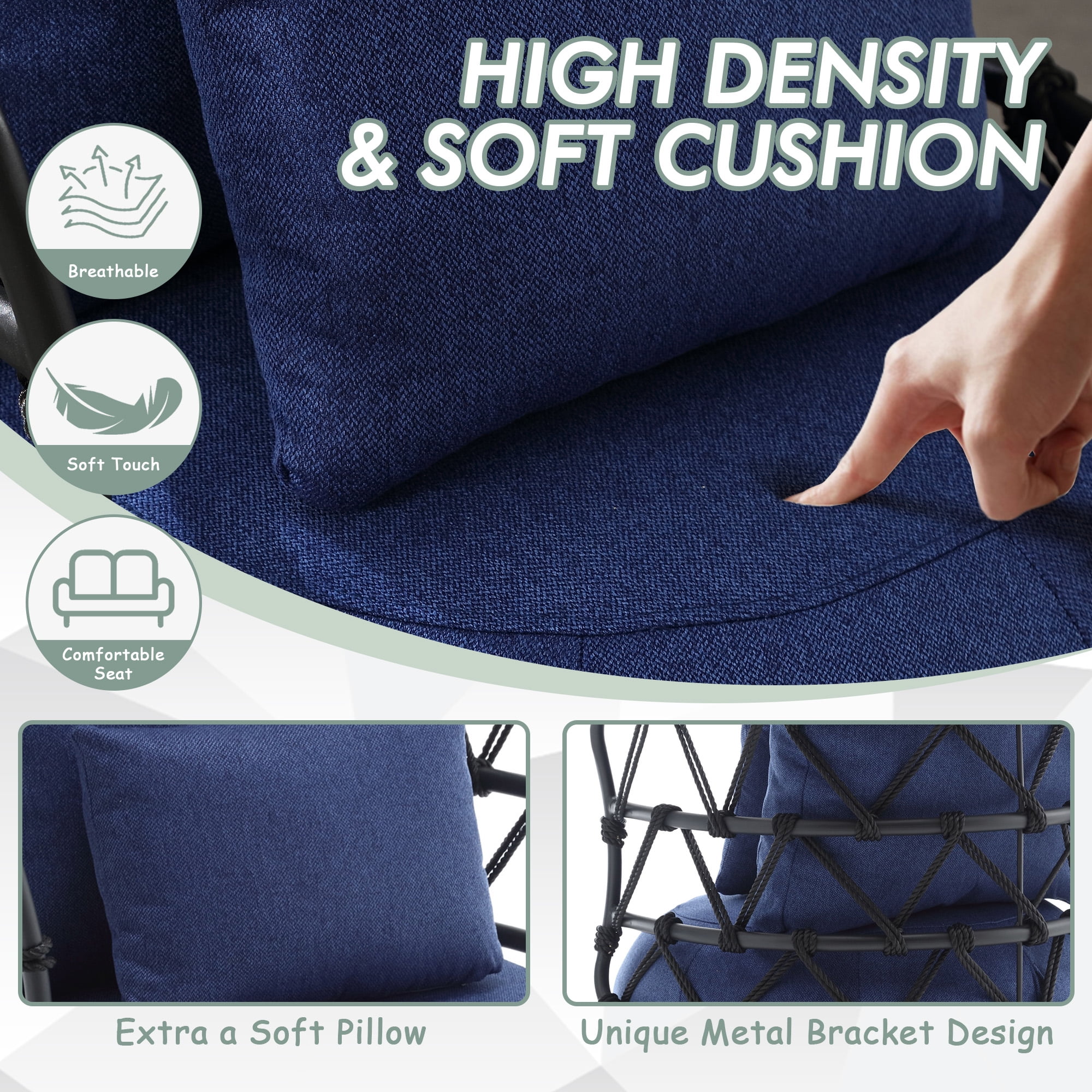 MOONMISS Textured Linen Fabric Upholstered Tufted Accent Chair with Metal Stand-Navy Blue