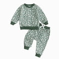 thumbnail image 4 of TOWED22 Toddler Kids Girls Outfits 2 Piece Long Sleeve Soft Sweatshirt and High Waist Joggers Pants Set Cute Print Clothes(Green,0-6 M), 4 of 4