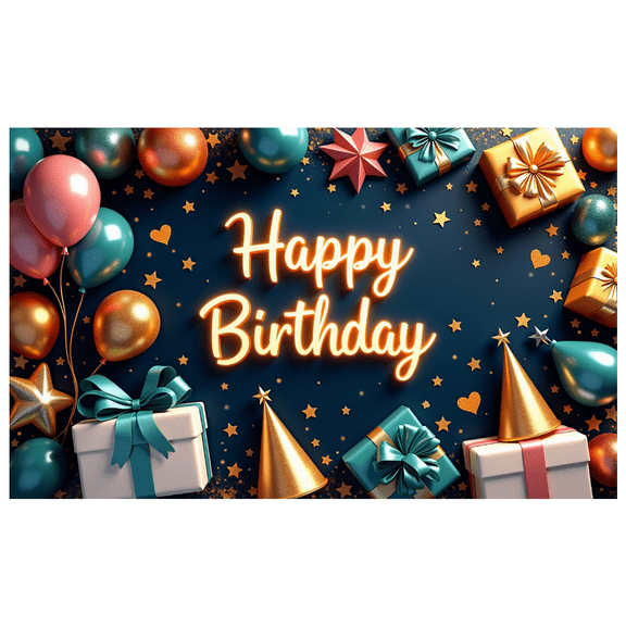 Colorful Balloons Birthday Banner Decorative Background Party Lights Happy Sign for Celebration Kids Event Decoration Photo Shoot