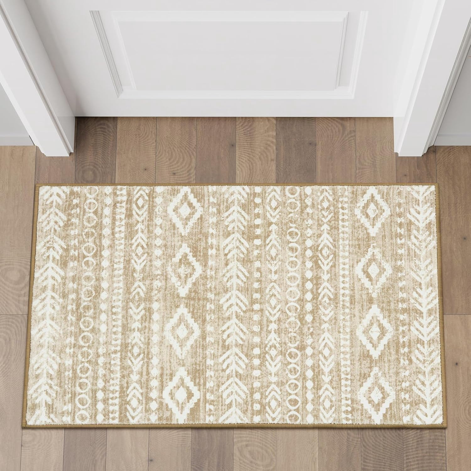 Moynesa 2'x3' Moroccan Entryway Rug,Khaki Boho Rugs for Entryway Non-Slip Washable Small Area Rug,Farmhouse Soft Geometric Kitchen Rug Low-Pile Indoor Door Mat Throw Rugs for Entrance Front Door
