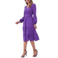 thumbnail image 4 of Vestido V de Cuello Inspire Chic para Mujer con Mangas de Linterna, Volantes, Corte A, Elegante, Casual, Midi, Talla XS, Color Púrpura, 4 of 6