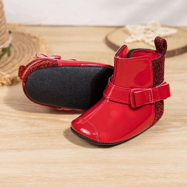 Mevxay Bottes à Franges Style Cowboy pour Bébés Filles, Mocassins à Fermeture Éclair Latérale, Semelle Souple Antidérapante, Chaussures pour Tout-Petits Rouges 12 Mois