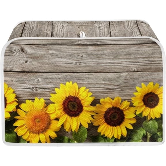 Wood Sunflower Print Toaster Cover Appliance 2 Slice, Bread Toaster Cover Bakeware Protector, Dust and Fingerprint Protection