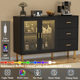 thumbnail image 3 of Wine Bar Cabinet with LED Light, Home Coffee Bar Cabinet with Glass Doors and 3 Drawers, Liquor Cabinet for Dining Room, Living Room, Kitchen (Black), 3 of 6