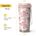 thumbnail image 2 of 18oz Cute Bee Coffee Mug Travel Cups with Lid and Flip Straw, Pink Stainless Steel Insulated Tumbler Water Bottle with Strap, Gifts for Women Animal Lovers, 2 of 6