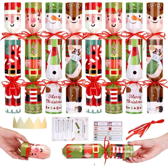 8PCS Christmas Crackers Make Your Own Kit Diy Party Cracker Party Favors with Christmas Characters Candy Paper Boxes
