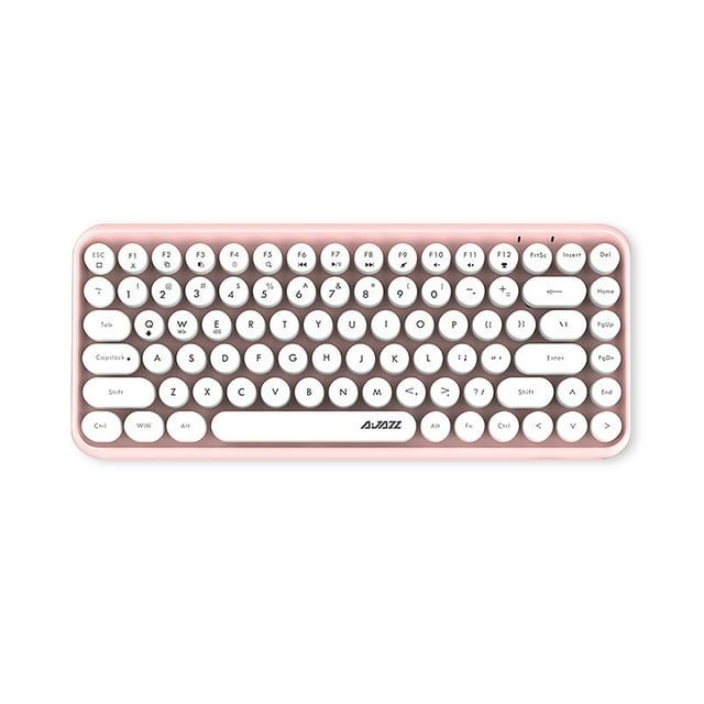 Ajazz 308i Wireless BT Keyboard 84 Keys Wireless Office Keyboard with 10m Wireless Transmission Distance Round Punk Keycap Pink
