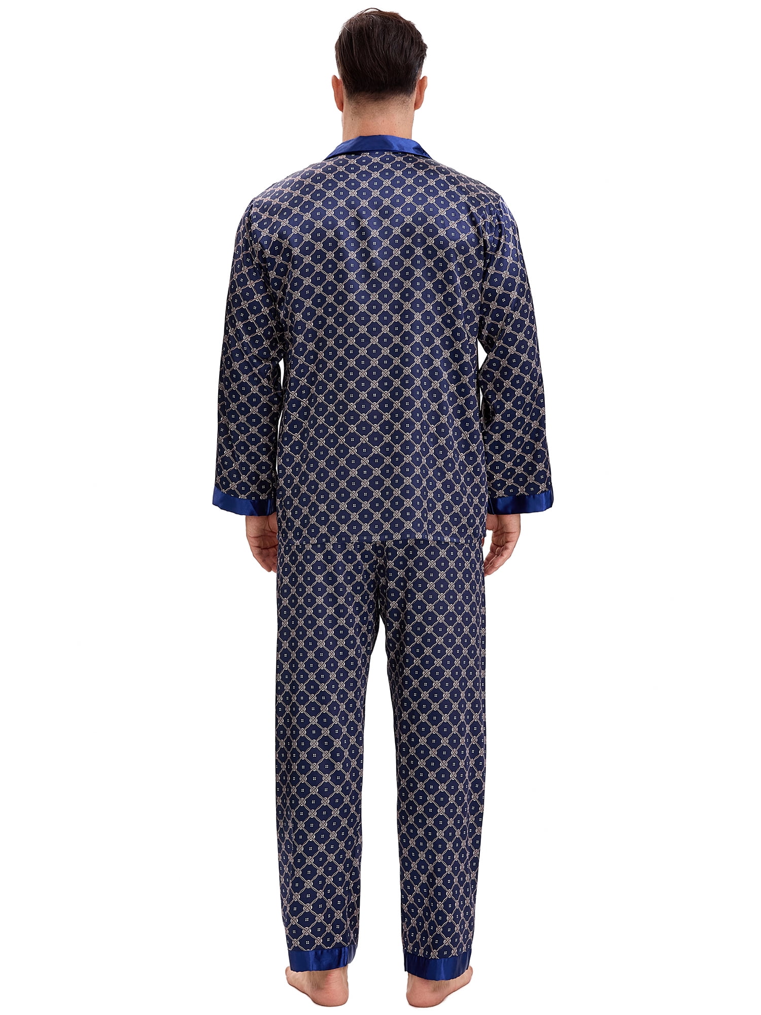 DARING DIVA Men's 2-Piece Button Down Printing Sleepshirt Pajamas Set XL Dark Blue