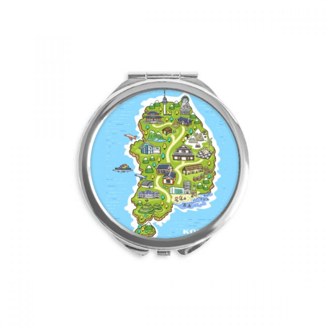 Carte Montrant des Monuments Populaires en Corée Miroir Compact à Main Rond Portable de Poche en Verre