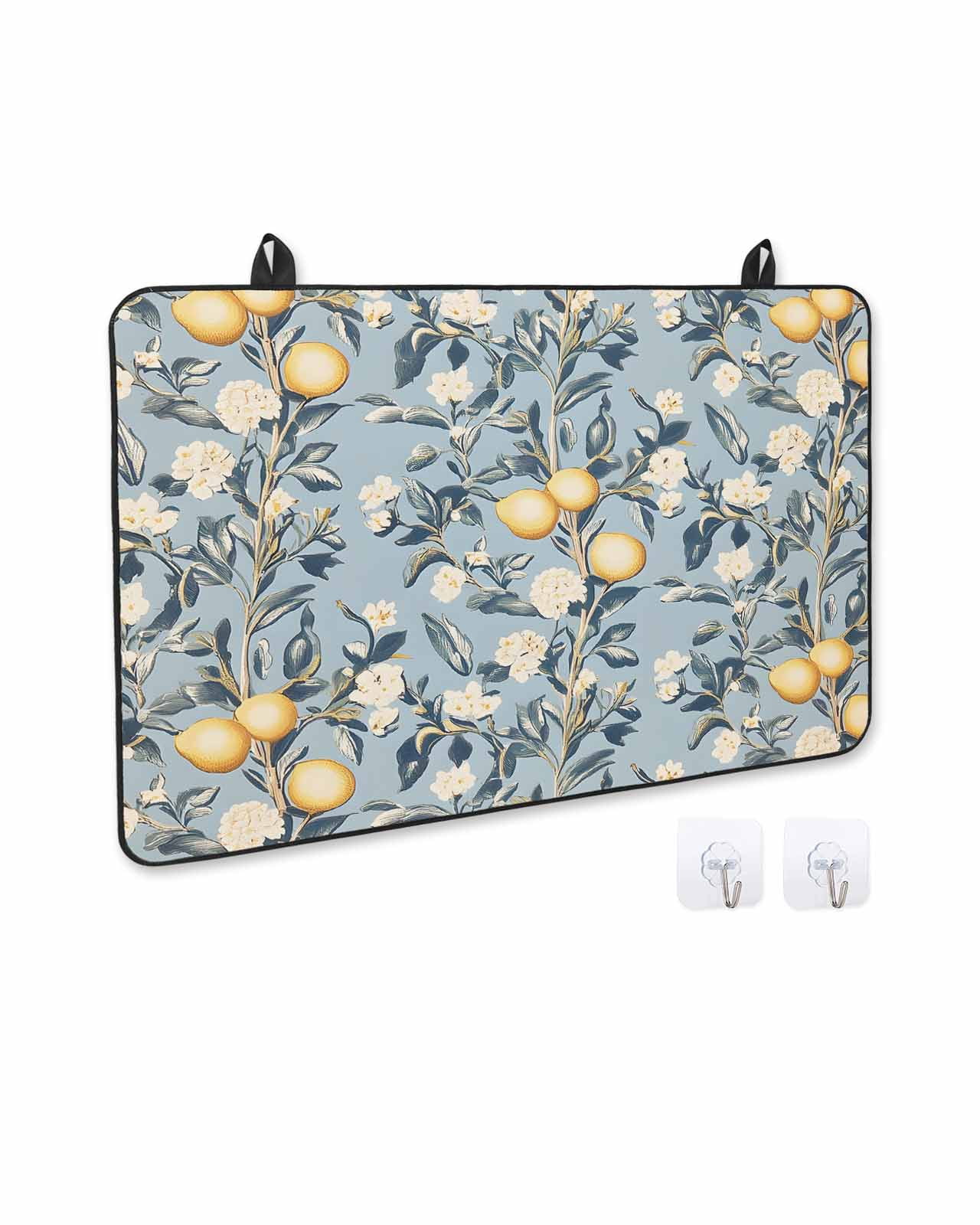 nqOlkjepod Large Induction Cooktop Protector Mat 24"x21", Lemon Leaves Stove Top Covers for Electric Stove, Watercolor Blue Vintage Flower Floral Stove Burner Cover Mats, Glass Top Stove Cover