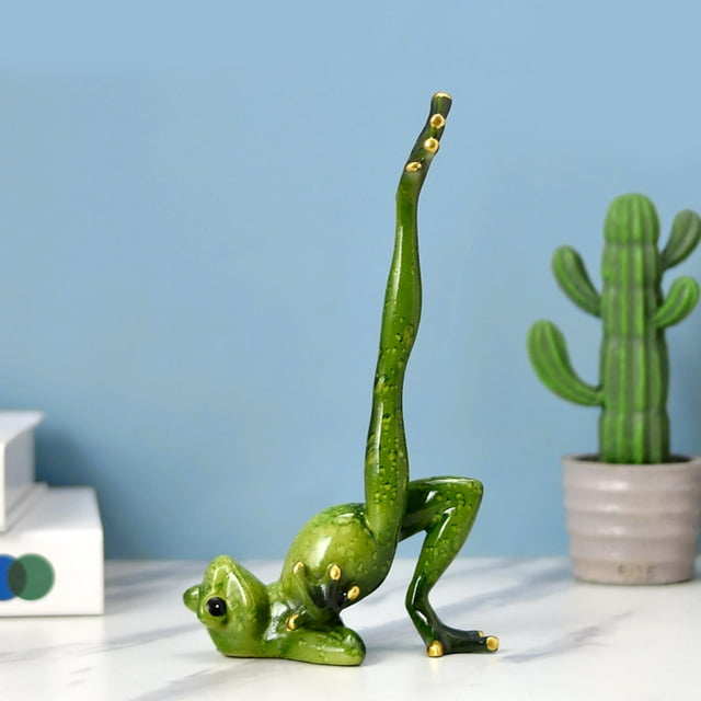 Divertidas estatuillas de rana de yoga, novedad artesanal para decoración de jardín, pequeña sala, estantería, decoración de patio Puente de una pierna Macarena Figuras de rana