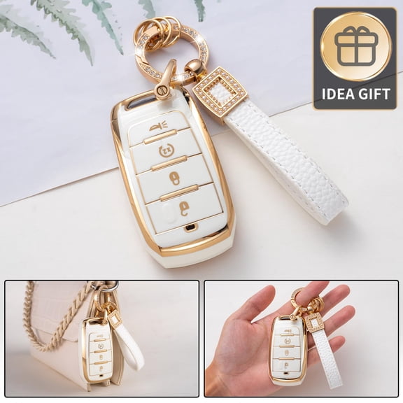 for Chevy Key Fob Cover with Keychain, Premium TPU Full Protection Key Fob Case for Chevrolet Equinox Camaro Cruze Malibu Sonic Buick Terrain 5 buttons