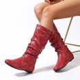 thumbnail image 2 of EKVAHL Women's Slouch Mid‑Calf Boots, Relaxed Fit Faux Leather Flat Boots, Low Heel Daily Walking Boots For Fall Street Wear Red, 2 of 4