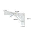 thumbnail image 2 of Escuadra plegable de 2 piezas, escuadra plegable de 200 mm, soporte de estante plegable de acero inoxidable, soporte de estante blanco para bancos de trabajo para ahorrar espacio en el hogar, 2 of 5