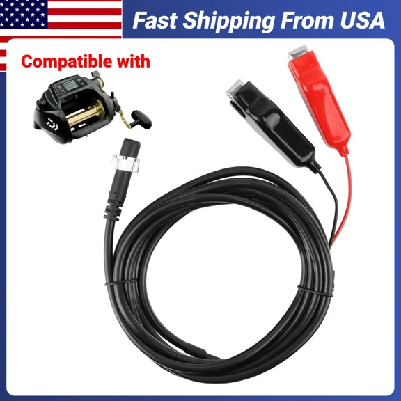 10Feet Electric Fishing Reel Power Cord Cable, Power Cable Connecting Battery to Reels Spool, Compatible with Daiwa Tanacom 1000 750 500, Seaborg 500MJ, Leobritz, Shimano, BeastMaster, ForceMaster