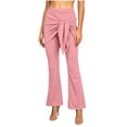 thumbnail image 2 of Lmueinov Bell Bottom Pants for Women Elastic Waist Tie Front Flare Pants Solid Color Slim Fit Trousers Fashion Casual Wrap Waist Pants for Vacation Everyday Wear, 2 of 7