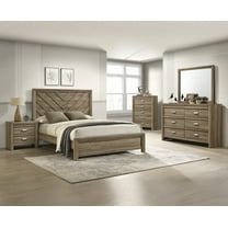 6pc Chevron-patterned Light Brown Finish Bedroom Furniture King Size Bed Set