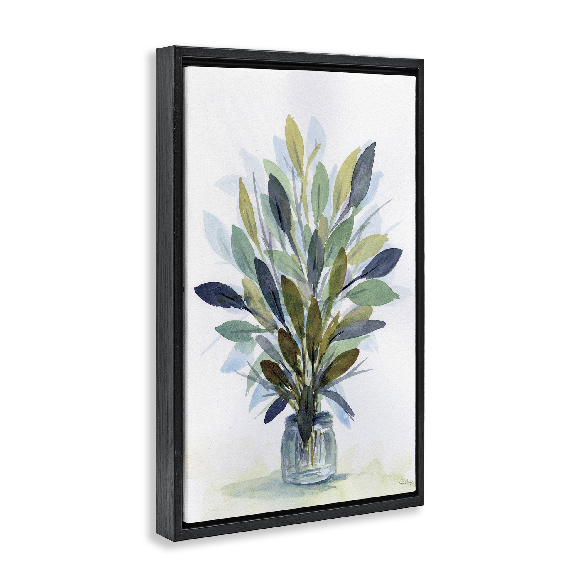 Stupell Industries Rustic Leaves Jar Botanical & Floral Painting Black Floater Framed Art Print Wall Art, 21 x 31