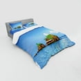 thumbnail image 3 of Island Duvet Cover Set, Photo of Tropic Islands in the Pacific Sea Vivid Sky View Peaceful Idyllic, Bedding Set with Shams and Fitted Sheet, 3 Sizes, by Ambesonne, 3 of 3