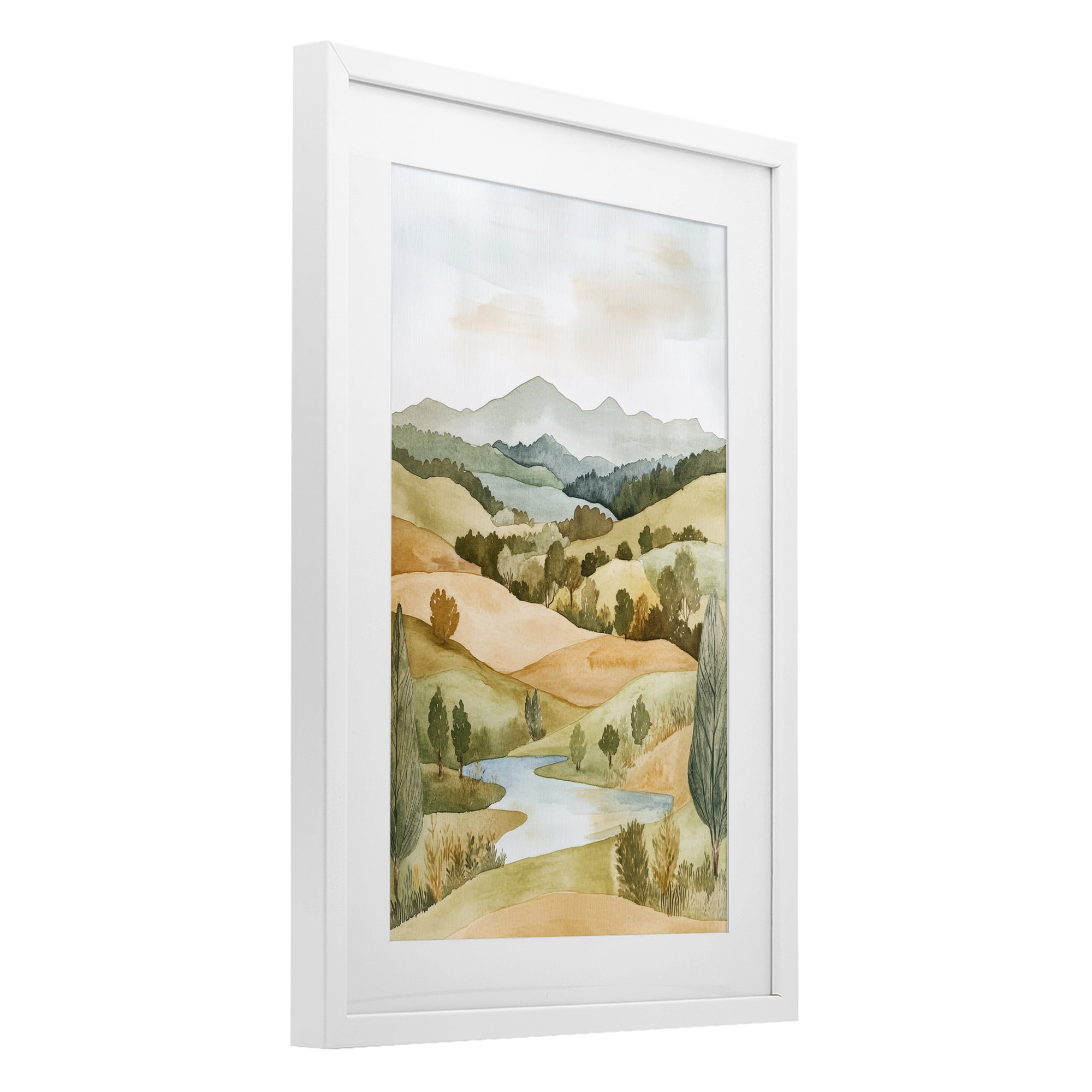 Stupell Industries Watercolor Hills & Tranquil Valley White Framed Print Under Glass, design by Petal Prints Design