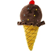 Giftable World 10 Inch Plush Pet Toy Chocolate Ice Cream Cone with Cherry on Top and Sprinkles with Squeaker Dog Chew Toy