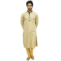 Atasi Men's Beige Designer Men's Kurta Pyjama Ethnic Wear Shirt-Small