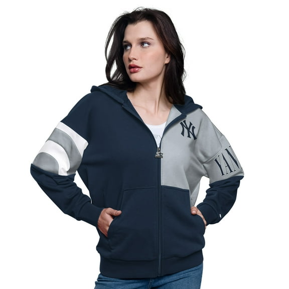 Women's Starter Navy/Gray New York Yankees Curve Ball Full Zip Hoodie Sweatshirt